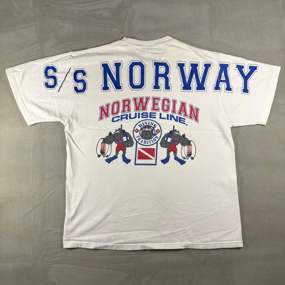 Vintage S/S Norway Norwegian Cruise Line Diving Tradition T-Shirt USA Made XL